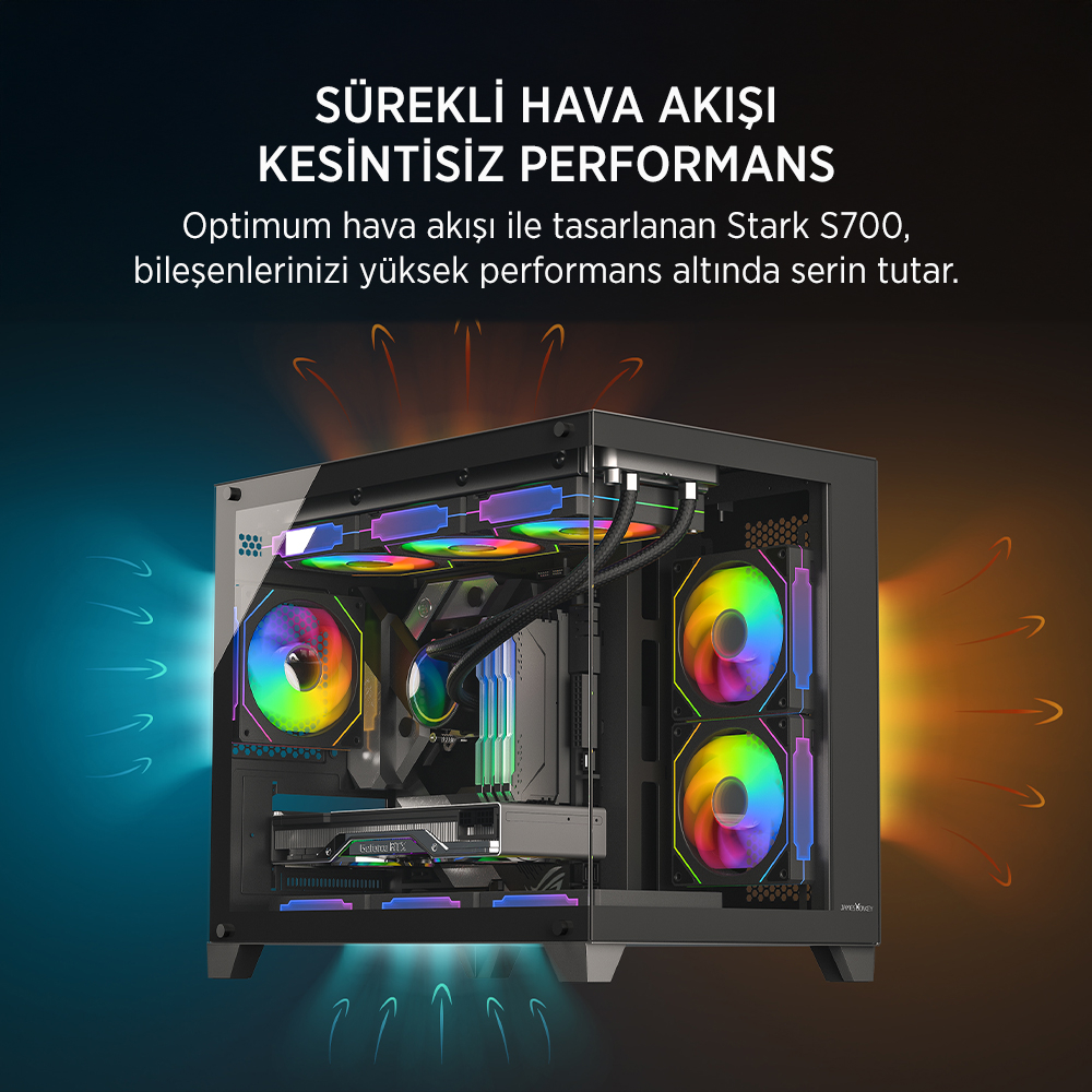 James Donkey Stark S700 3xARGB Temperli Cam 750W 80+ Bronze mATX Siyah Gaming (Oyuncu) Kasa