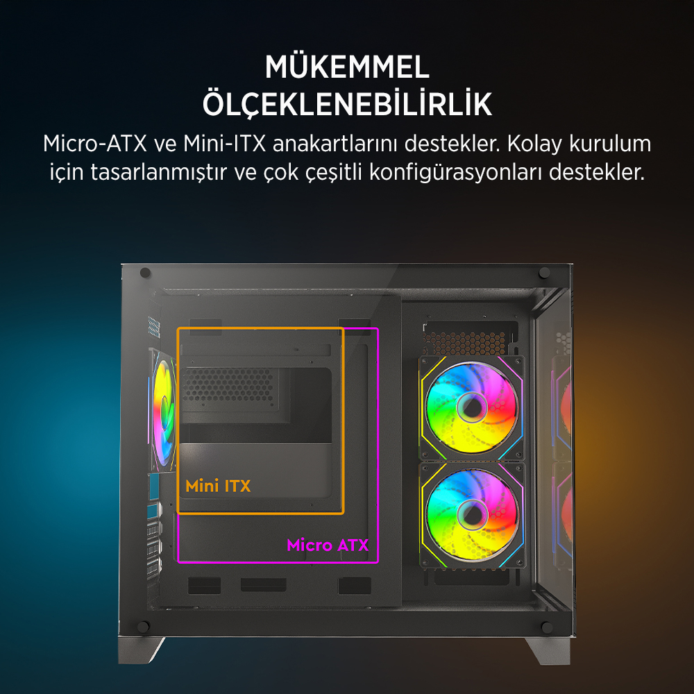 James Donkey Stark S700 3xARGB Temperli Cam 750W 80+ Bronze mATX Siyah Gaming (Oyuncu) Kasa