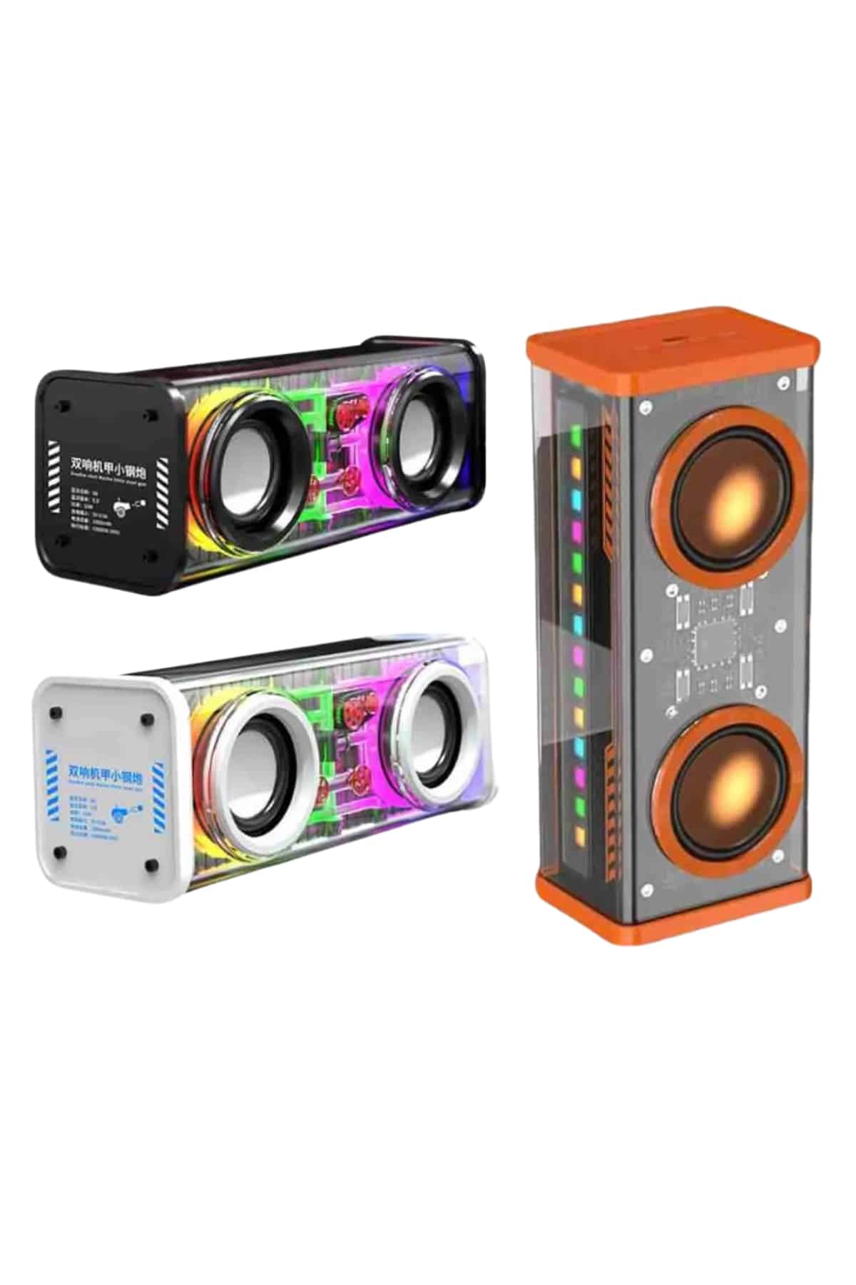 Bluetooth Hoparlör Şeffaf Mecha RGB Işıklı Çift Hoparlör 5.0 Bluetooth