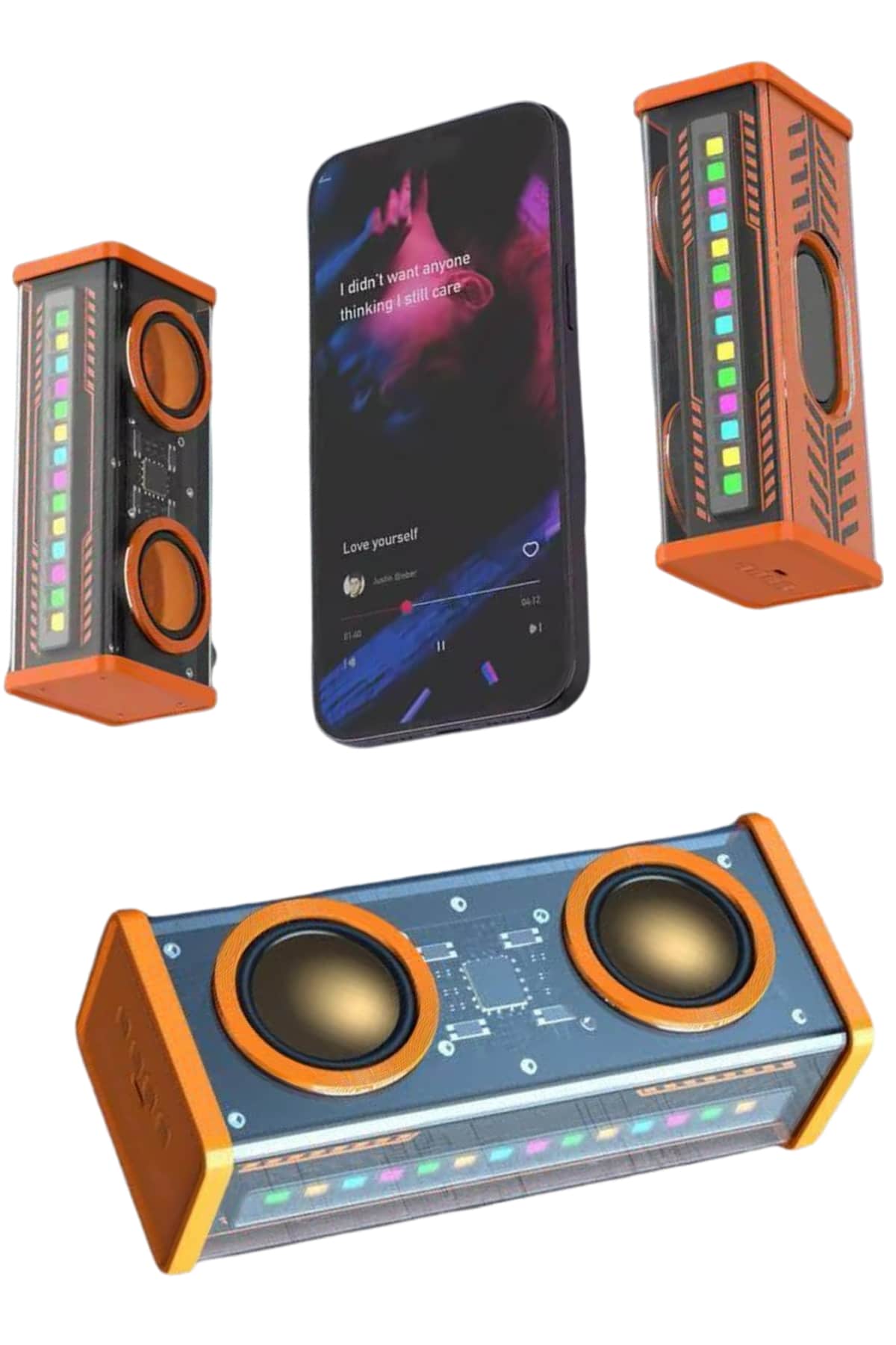Bluetooth Hoparlör Şeffaf Mecha RGB Işıklı Çift Hoparlör 5.0 Bluetooth