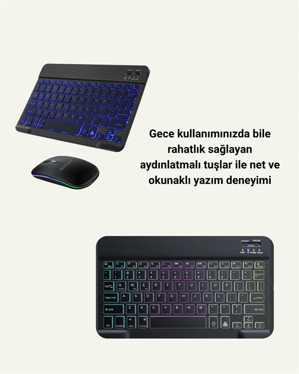 Bluetooth 5.3 Destekli Şarjlı Taşınabilir Klavye + Mouse Kombinasyonu