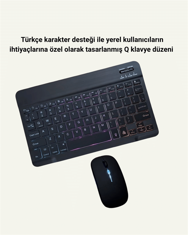 Bluetooth 5.3 Destekli Şarjlı Taşınabilir Klavye + Mouse Kombinasyonu