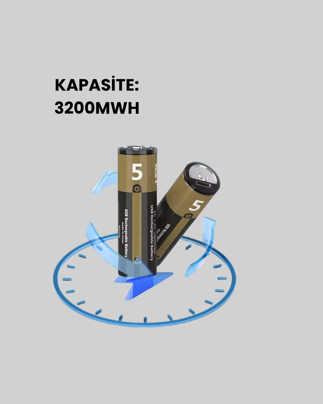 Tekrar Şarj Edilebilir AA USB Type-C Pil | 1000+ Döngü | 1.5V Sabit Voltaj