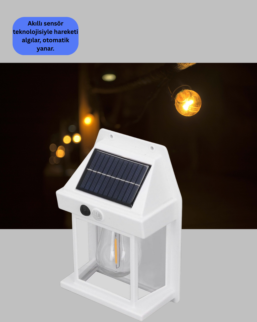 Güneş Enerjili Hareket Sensörlü Duvar Lambası