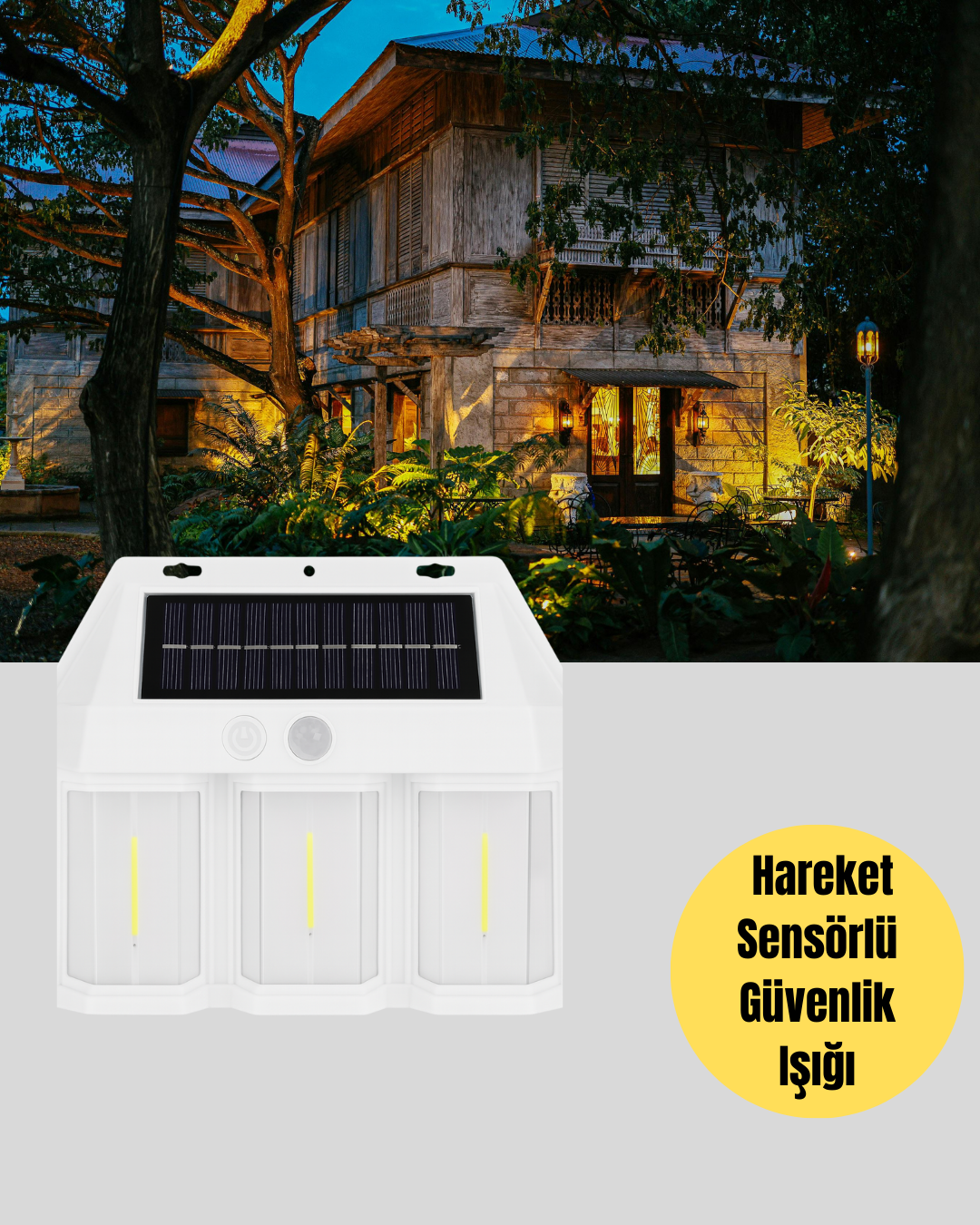 Suya Dayanıklı Solar Duvar Lambası – Akıllı Gece Sensörlü Işık