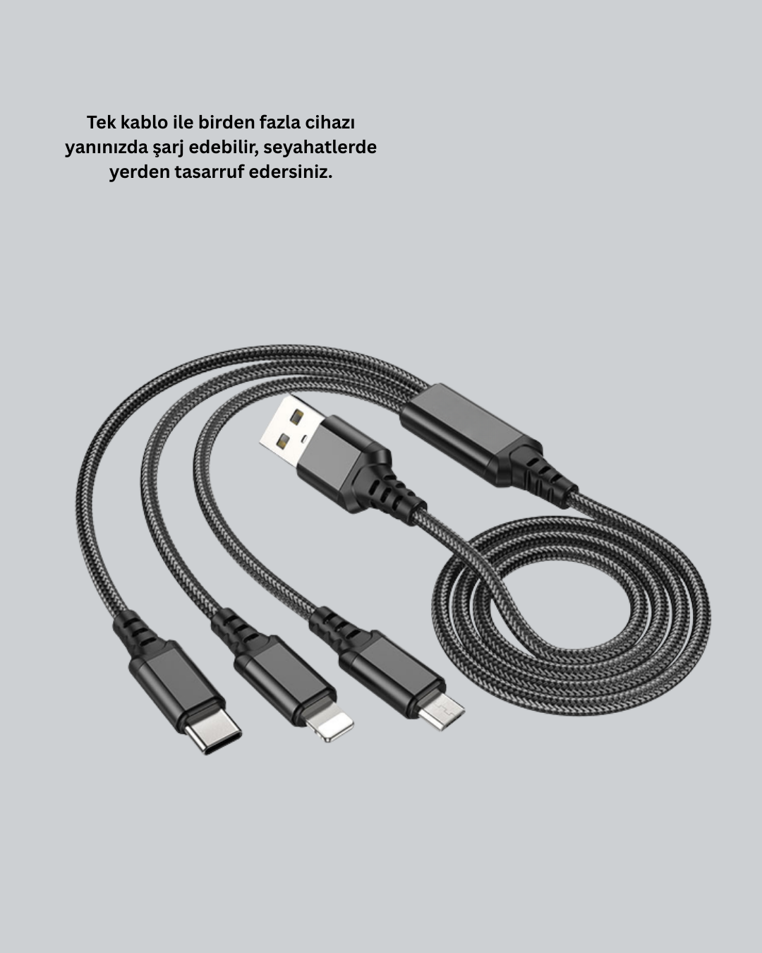 Evrensel 3 Başlıklı Şarj Kablosu – iPhone Huawei Samsung İçin