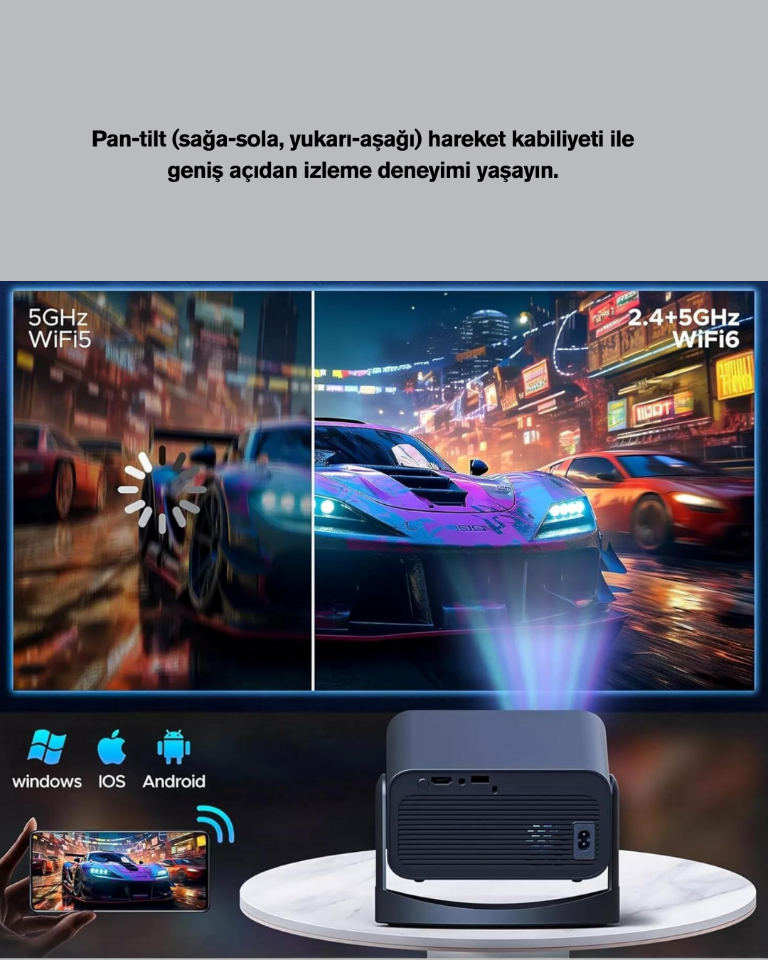 Android TV 11 İşletim Sistemli Elektrikli Odaklama Projektör