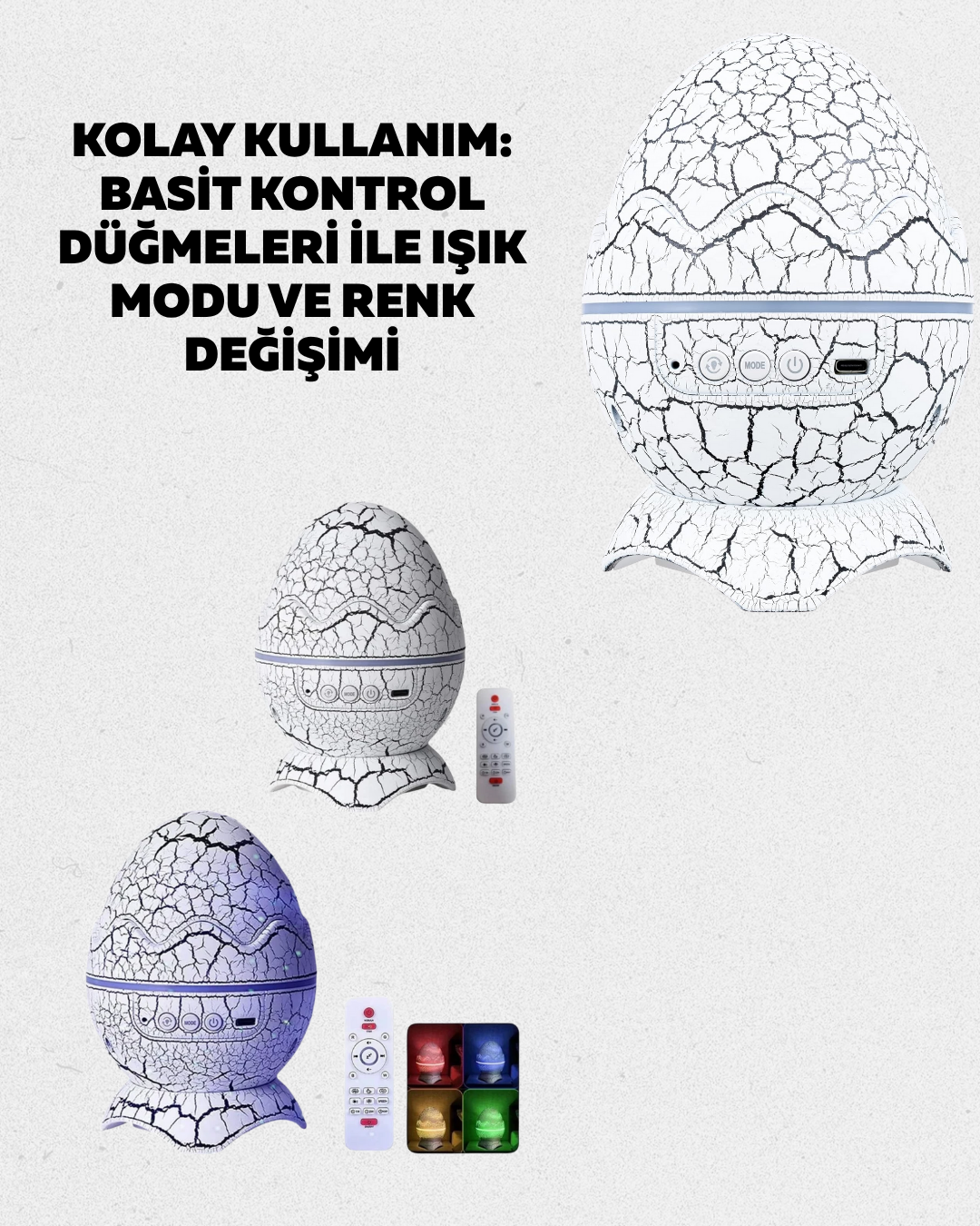 Dinozor Yumurtası Tasarımlı Gece Lambası – Müzik ve Işık Senkronizasyonlu