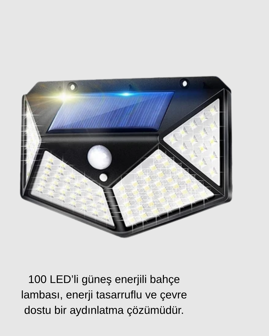 Güneş Enerjili 100 LED Dış Mekan Lamba Hareket Sensörlü, Uzun Süreli Şarj Solar Aydınlatma