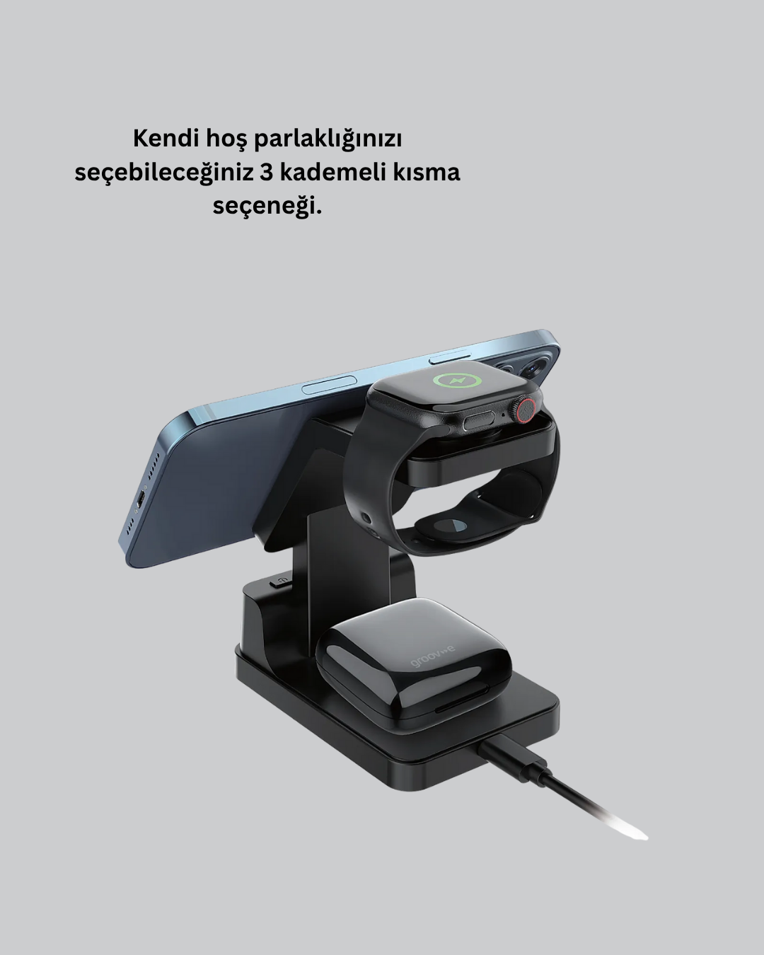 Dijital Saatli Kablosuz Şarj İstasyonu – 3’ü 1 Arada Uyumlu Hızlı Şarj ve LED Ekran Yeni Nesil