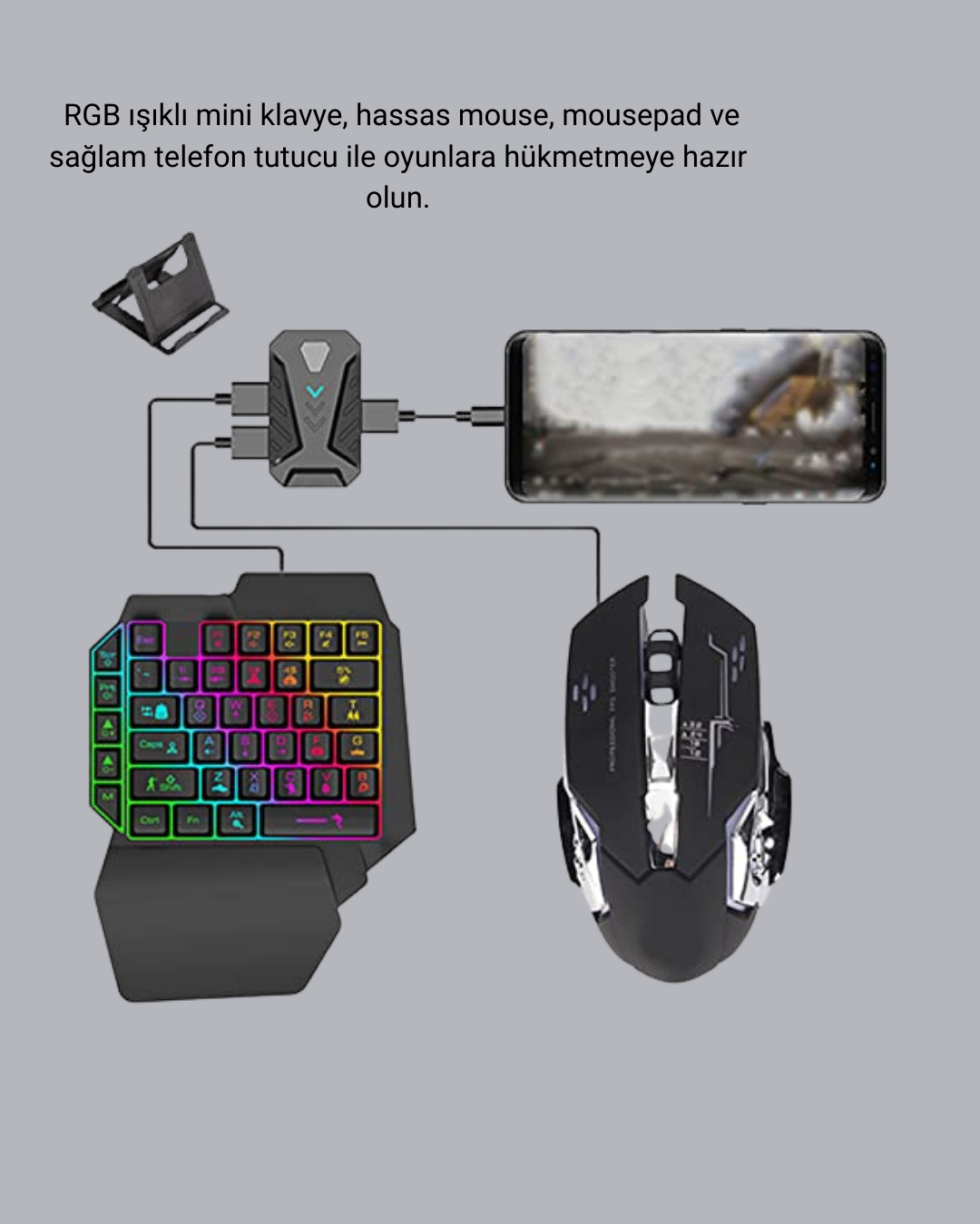 Bluetooth 5.3 Mobil Oyun Konsolu Dönüştürücü Seti 5 Parça Klavye Mouse Kit
