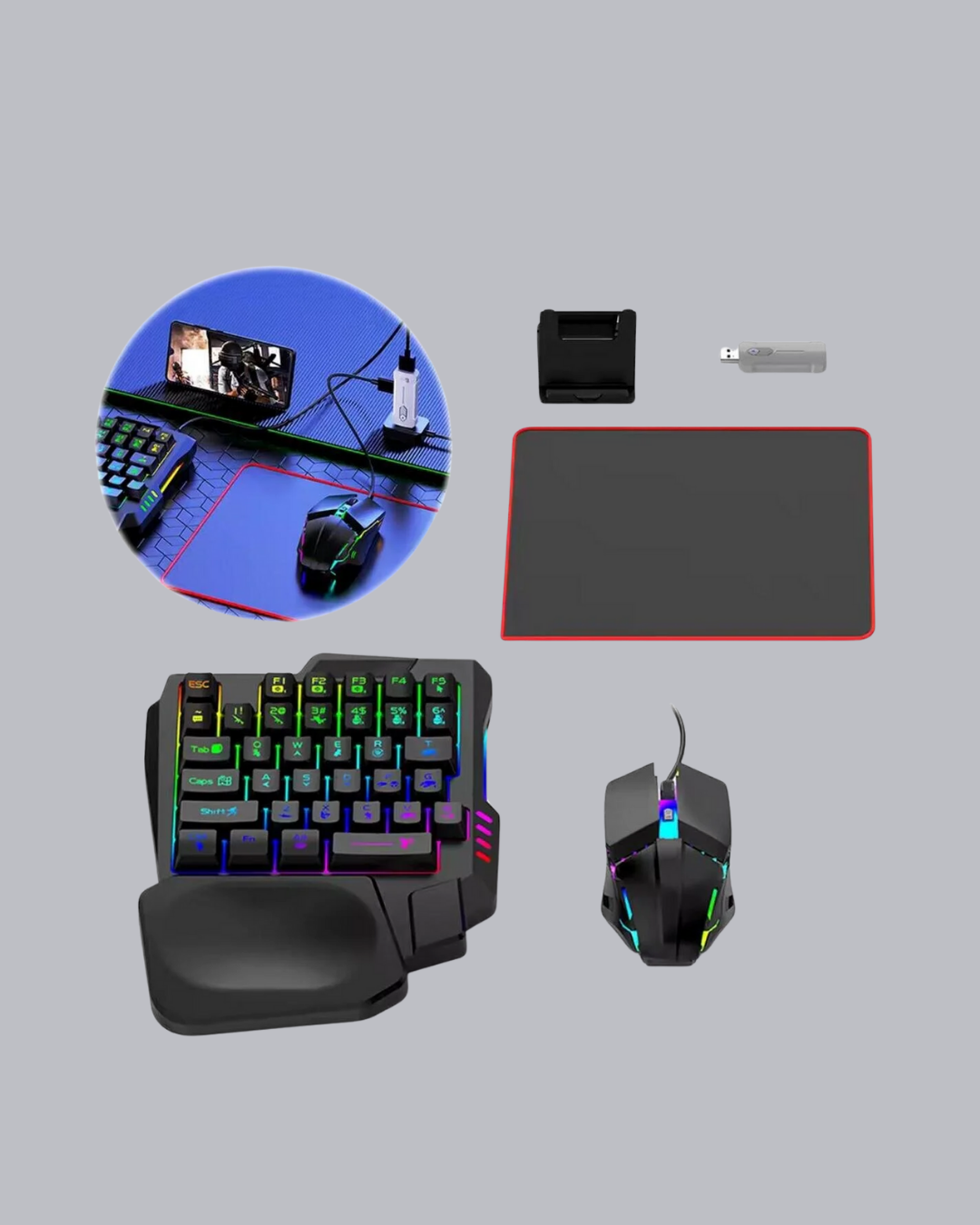Mobil Gaming Set Klavye + Mouse + Dönüştürücü 5’li Paket Yüksek DPI Bluetooth
