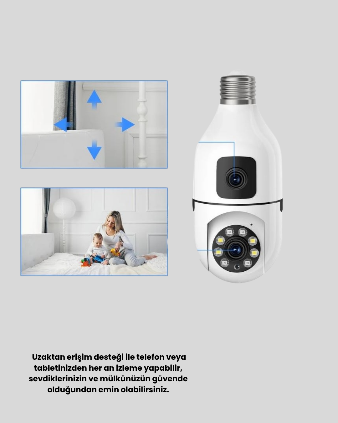 WiFi Ampul Güvenlik Kamerası 1080P Full HD Gece Görüşlü ve Hareket Algılamalı