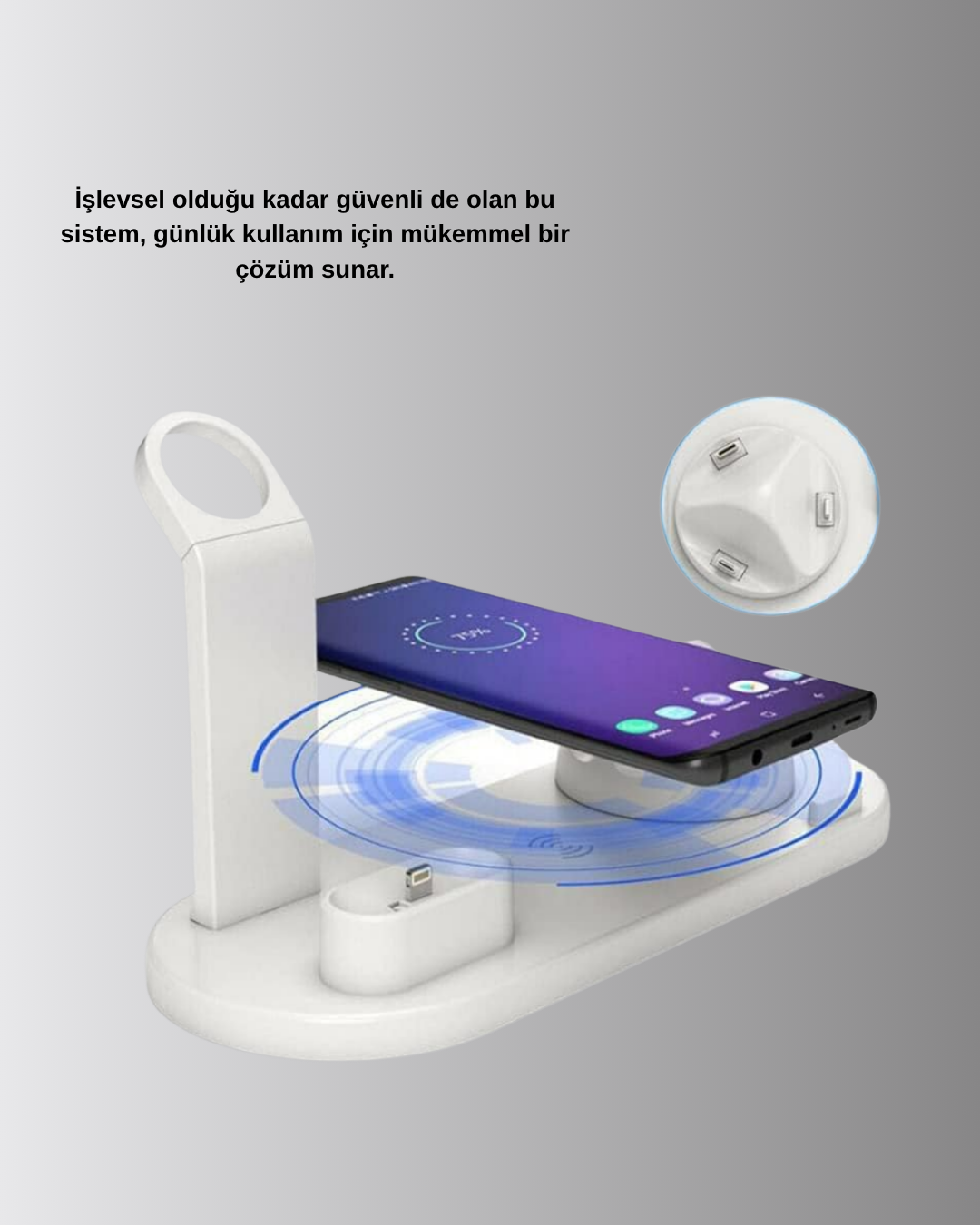 4’lü Kablosuz Şarj Standı iPhone Watch ve AirPods Çoklu Şarjlı