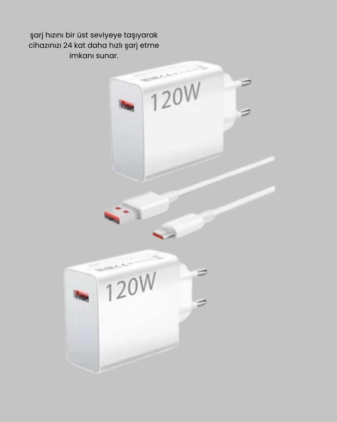 120W Hızlı Şarj Başlığı Ultra Güçlü Type-C Adaptör Kablo Dahil