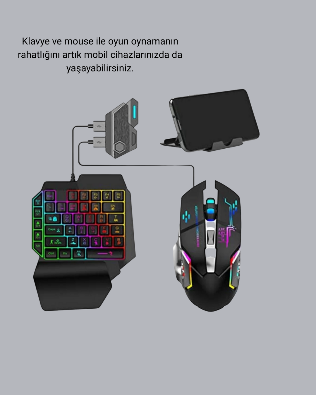 Bluetooth 5.3 Mobil Oyun Konsolu Dönüştürücü Seti 5 Parça Klavye Mouse Kit