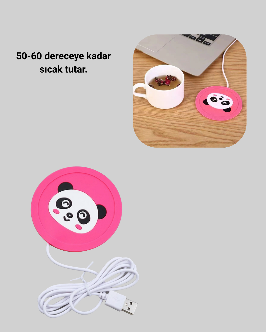 USB Kablolu Silikon Bardak Isıtıcısı Sevimli Hayvan Figürlü 50–60° Sıcak Tutma