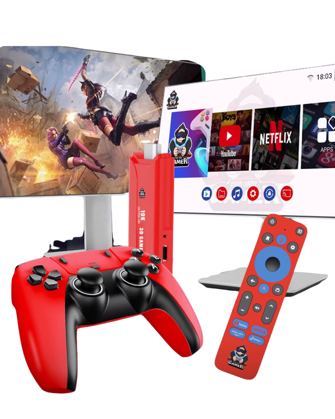 10K HD Android Oyun Konsolu 64GB Çift Kumandalı TV Stick