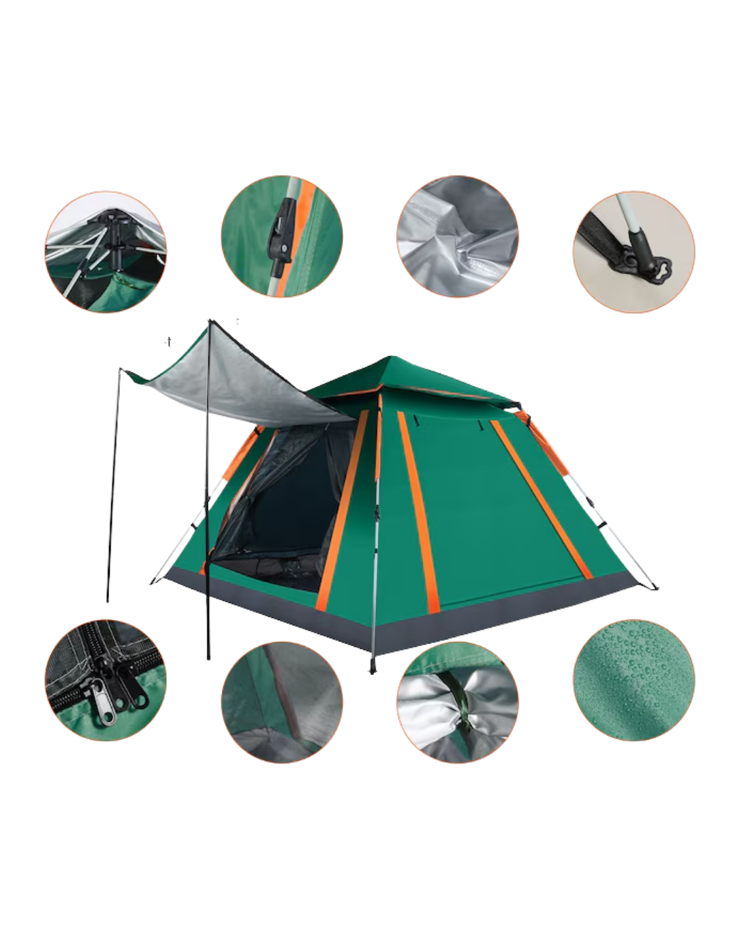 Geniş Aile Kamp Çadırı 240x210 cm Güneşlikli Otomatik Kurulum Outdoor Çadır