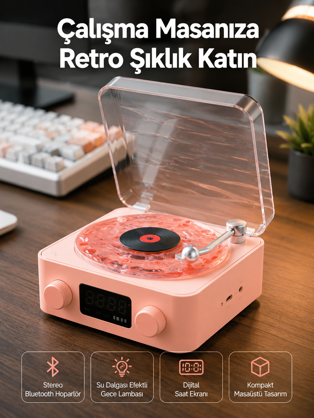 Retro Bluetooth Hoparlör – Kristal Ses, Gece Lambası, Saatli Tasarım Yeni Nesil