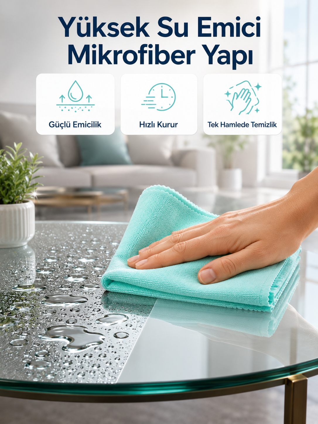 Cam Ayna ve Parlak Yüzeyler İçin Mikrofiber Temizlik Bezi Leke ve İz Bırakmaz