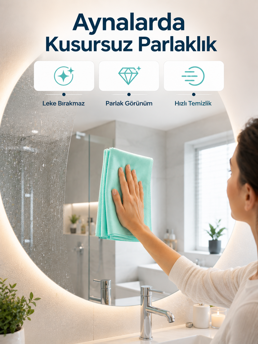 Cam Temizlik Bezi Yüksek Emici Mikrofiber Bez Cam Ayna ve Vitrin Temizliği