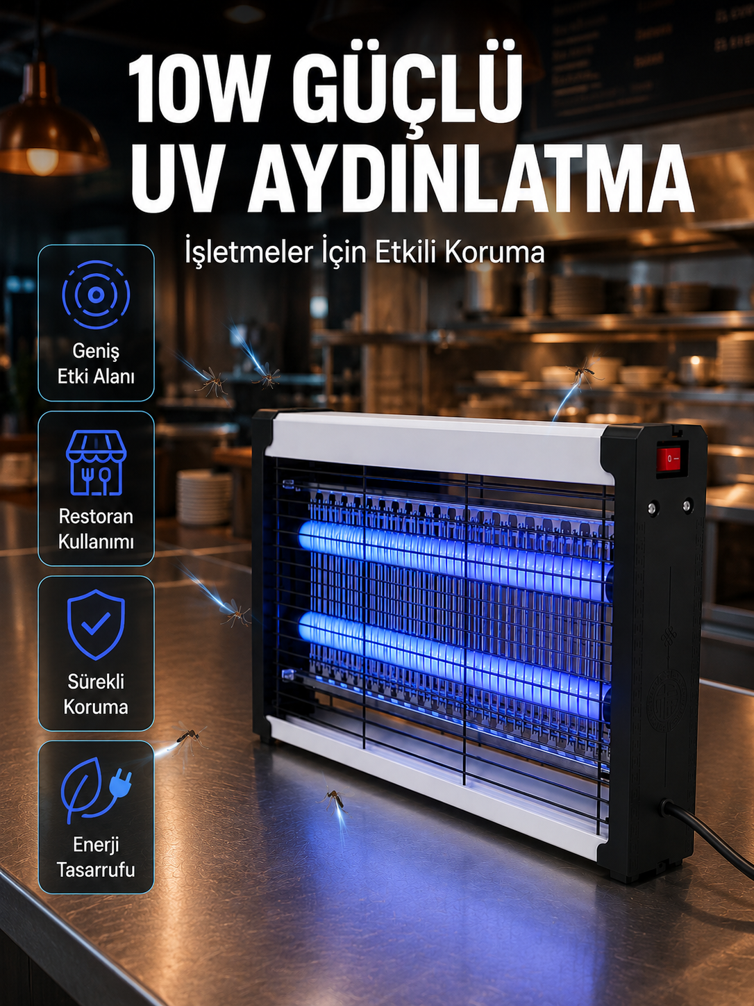 Elektrikli UV Sinek Öldürücü Lamba 10W Sessiz ve Kimyasalsız Haşere Kontrol Cihazı