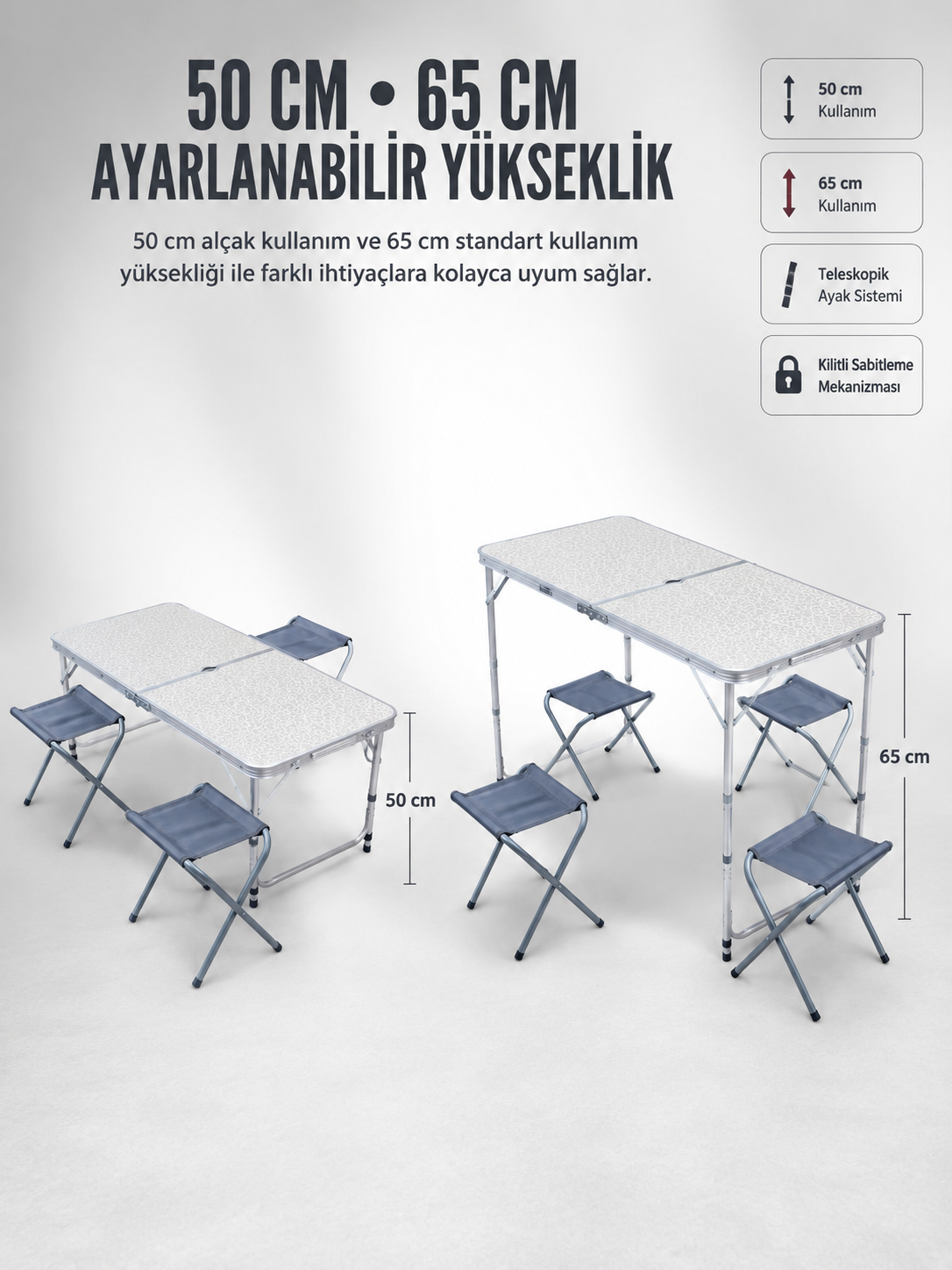 4 Sandalyeli Katlanabilir Kamp Masası Portatif Bahçe Kamp ve Piknik Masa Seti