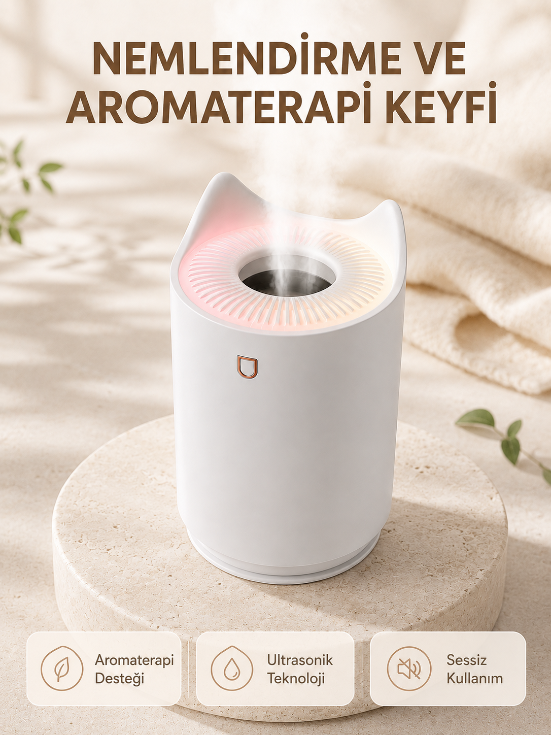 Aroma Difüzör Hava Nemlendirici Sessiz Çalışma LED Gece Lambası