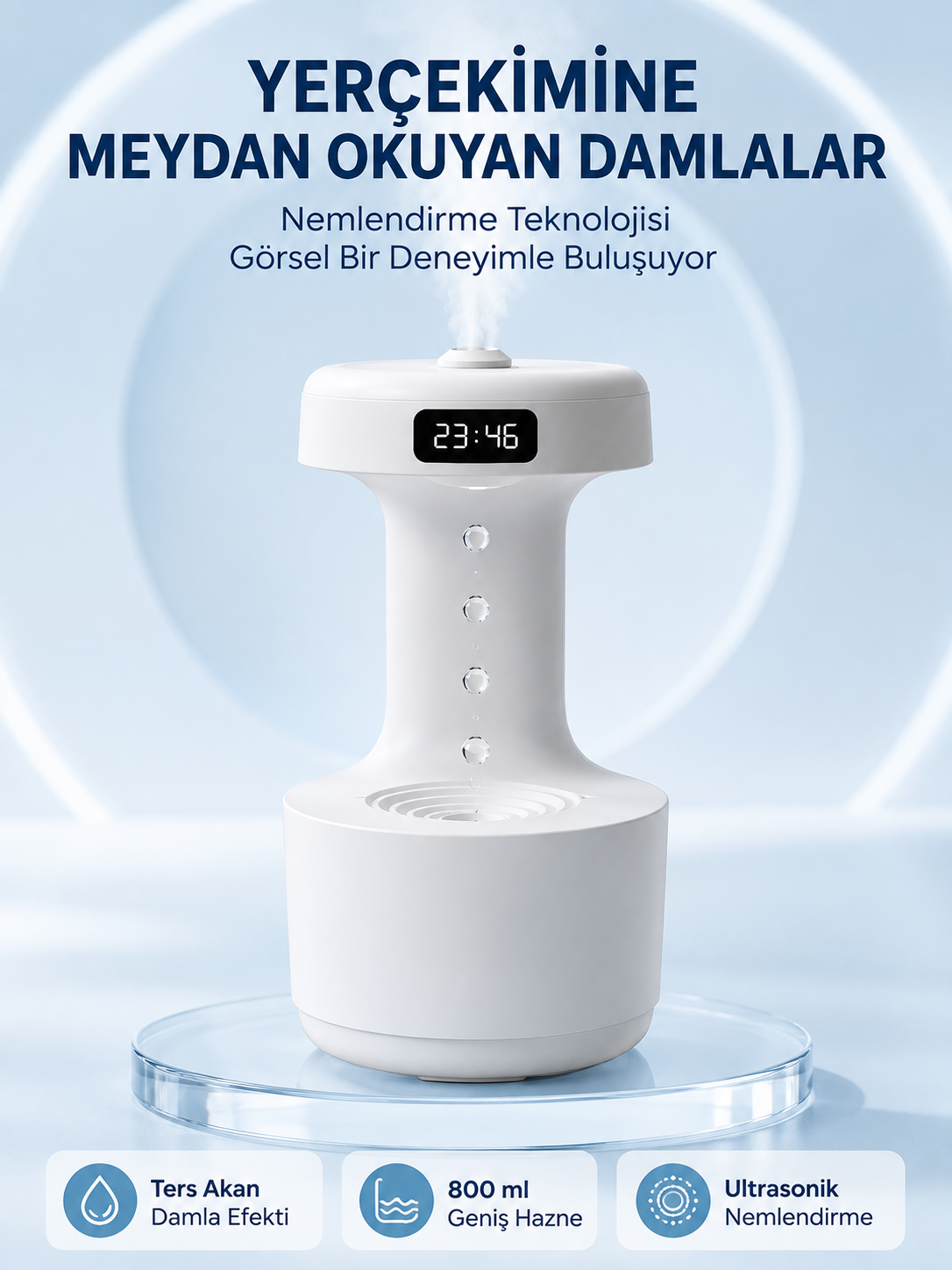 Dekoratif Hava Nemlendirici 800 ml Sessiz Aroma Difüzör Anti Yerçekimi Su Efektli