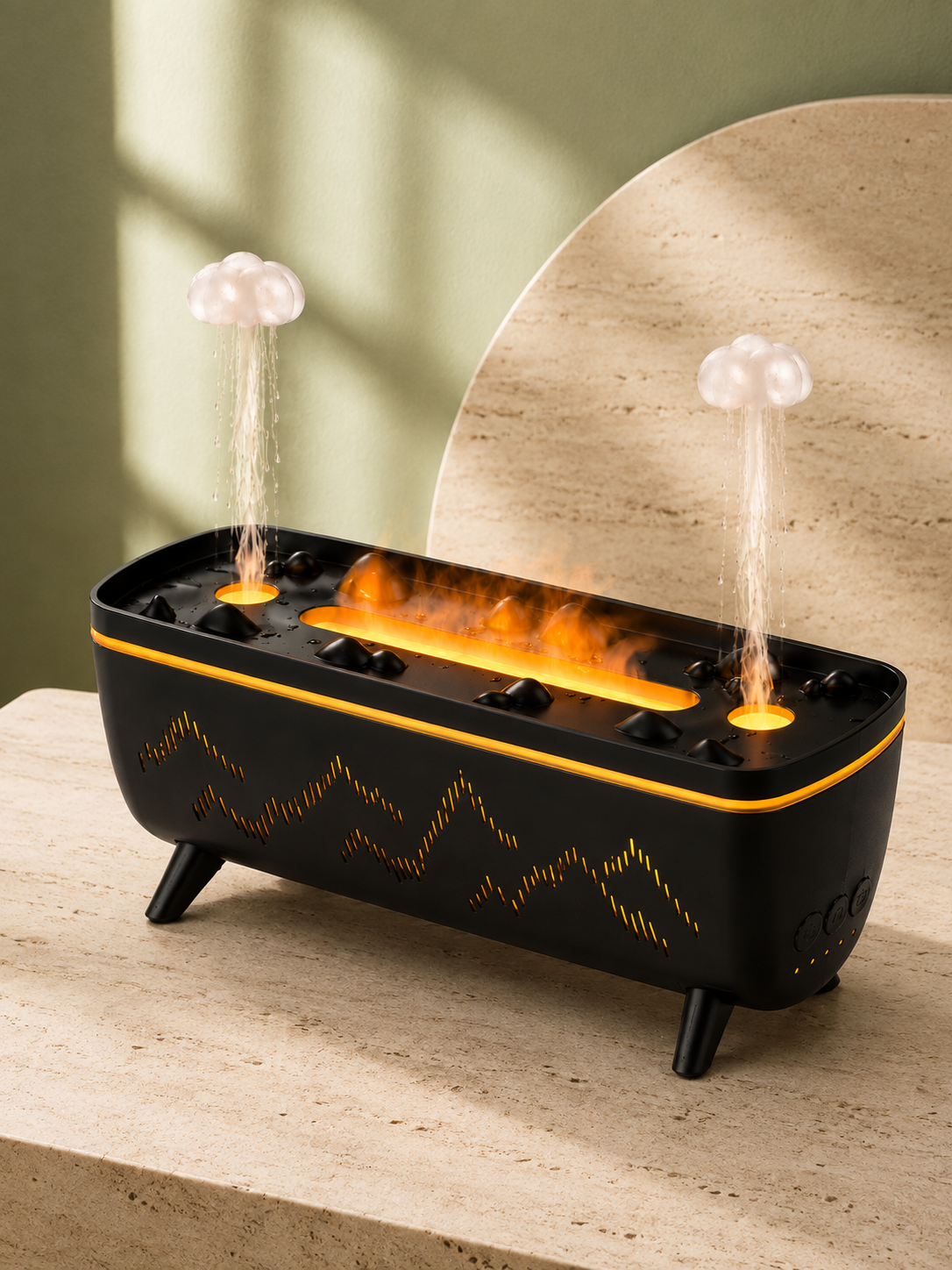 Jöle Yağmur Efektli Hava Nemlendirici 280 ML Aromaterapi Difüzörü Alev Efektli