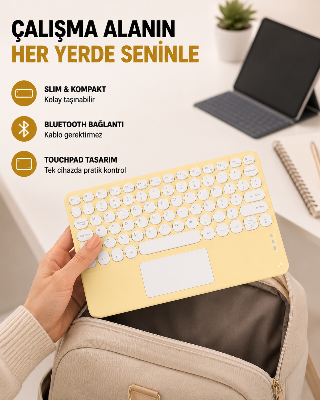 Kablosuz Bluetooth Klavye – Slim Taşınabilir Tasarım