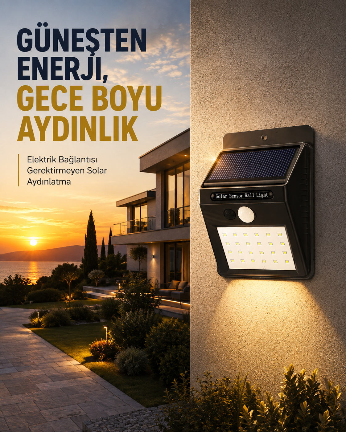 144 LED'li Geniş Aydınlatma Alanına Sahip Güneş Enerjili Güvenlik Lambası