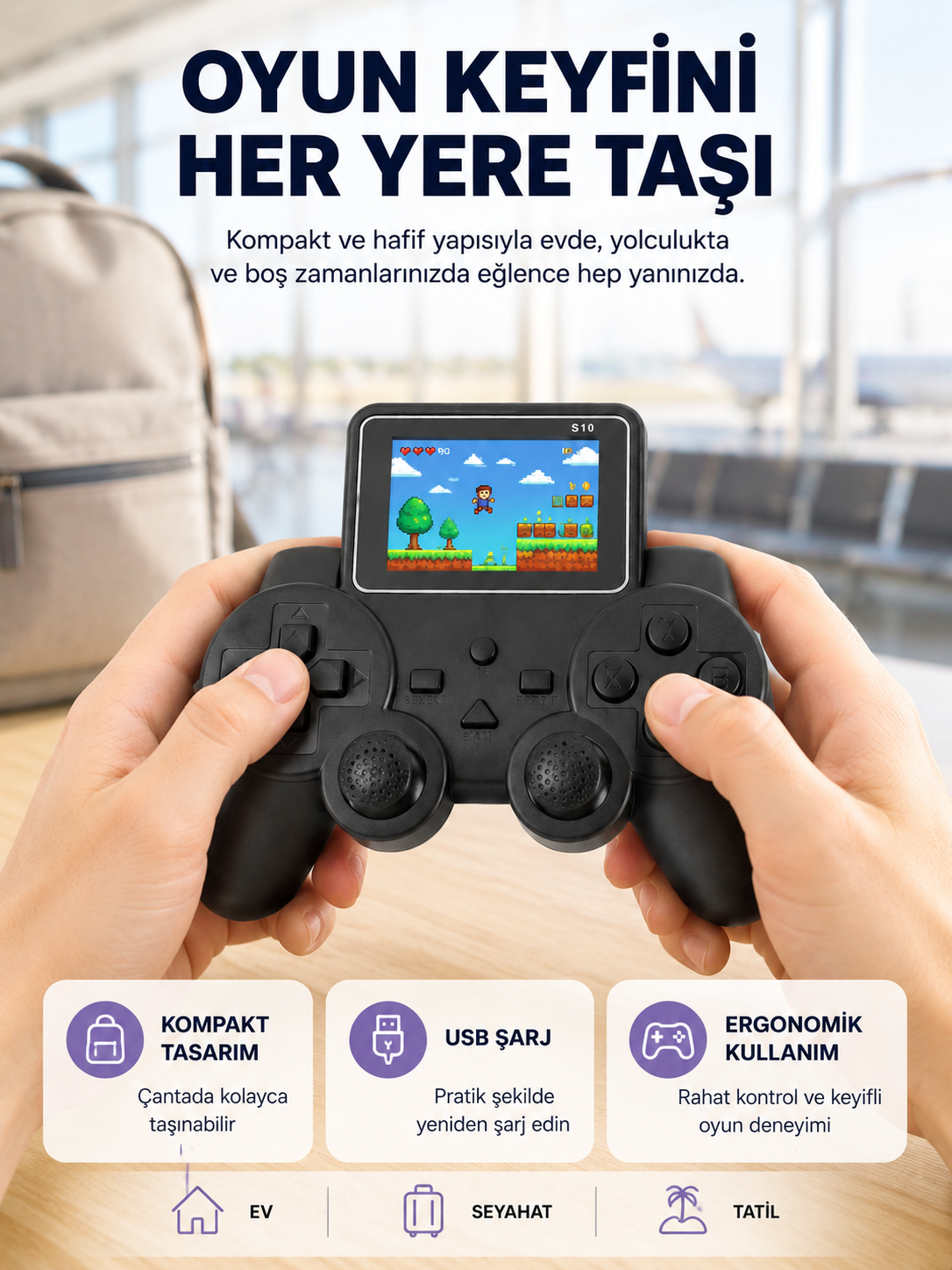 Mini Retro Oyun Konsolu S10 2.8 İnç Ekran Taşınabilir Klasik Atari Yeni Nesil