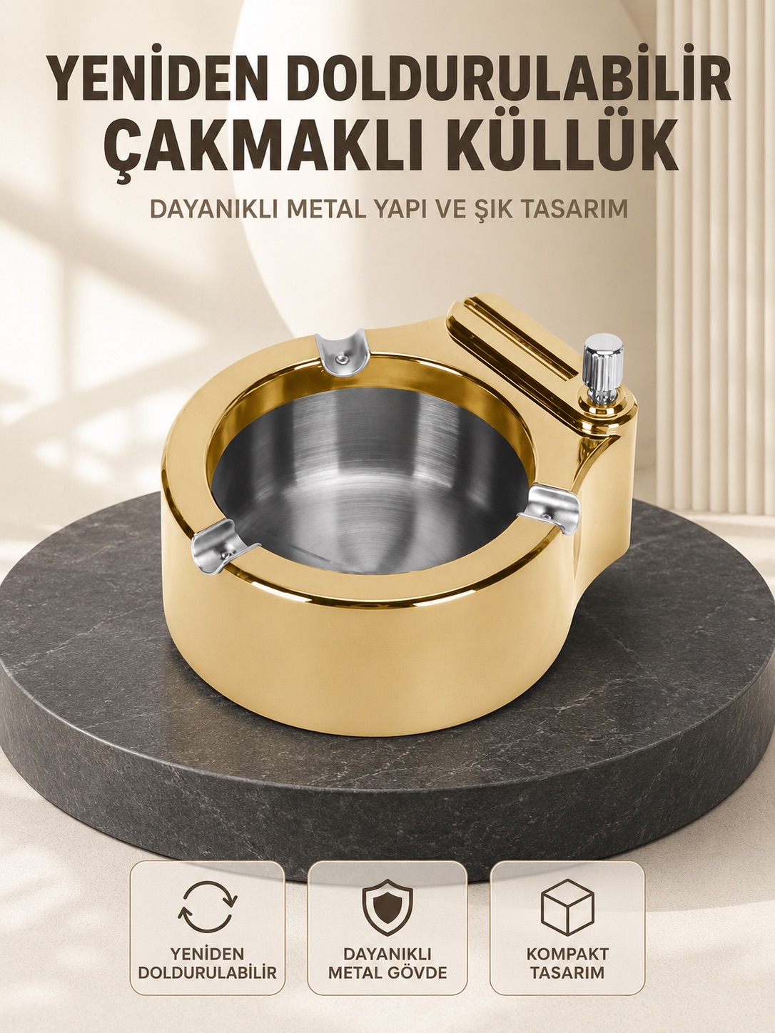 Yeniden Doldurulabilir Çakmaklı Küllük Dayanıklı Yapı