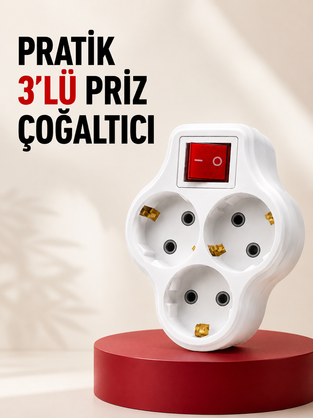 3’lü Topraklı Priz Çoklayıcı Açma Kapama Anahtarlı Direkt Prize Takılan Adaptör