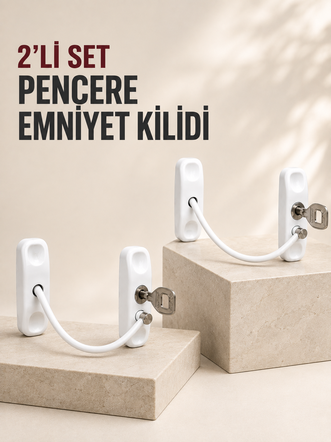 2’li Set Pencere Güvenlik Kilidi Anahtarlı Kablolu Çocuk Emniyet Kilidi Beyaz