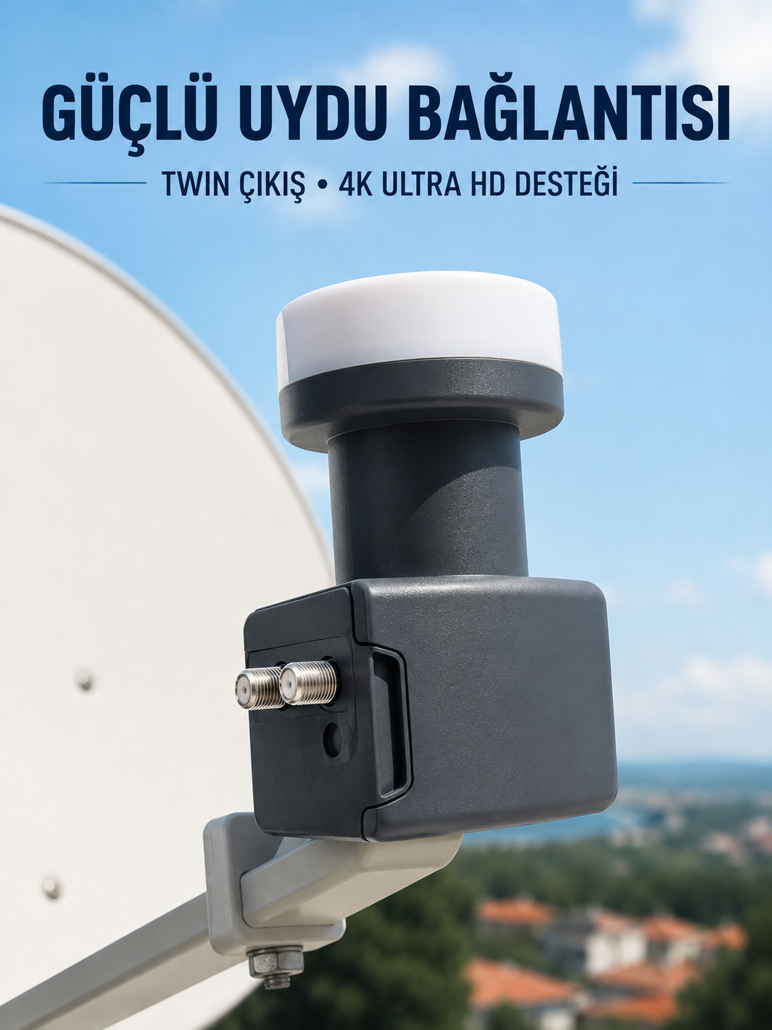 4K Ultra HD Twin LNB Çift Uydu Çıkışlı Ku Band Çanak Anten LNB 0.1 dB