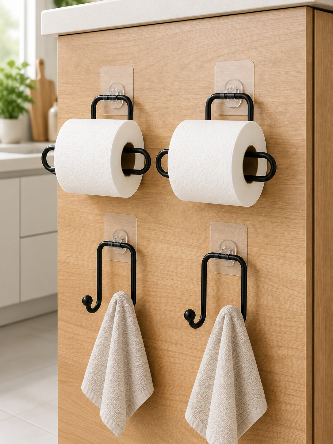 Yapışkanlı Banyo Düzenleme Seti 2 Rulo Tutucu 2 Havlu Askılığı 4 Parça