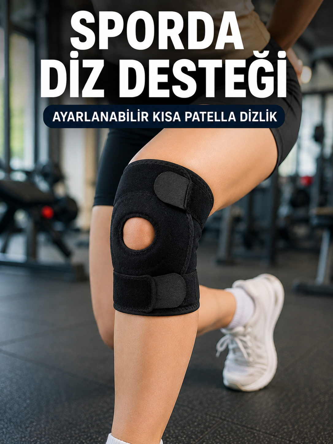 Sporcu Dizliği Açık Patella Tasarımlı Ayarlanabilir Cırtlı Kısa Diz Desteği