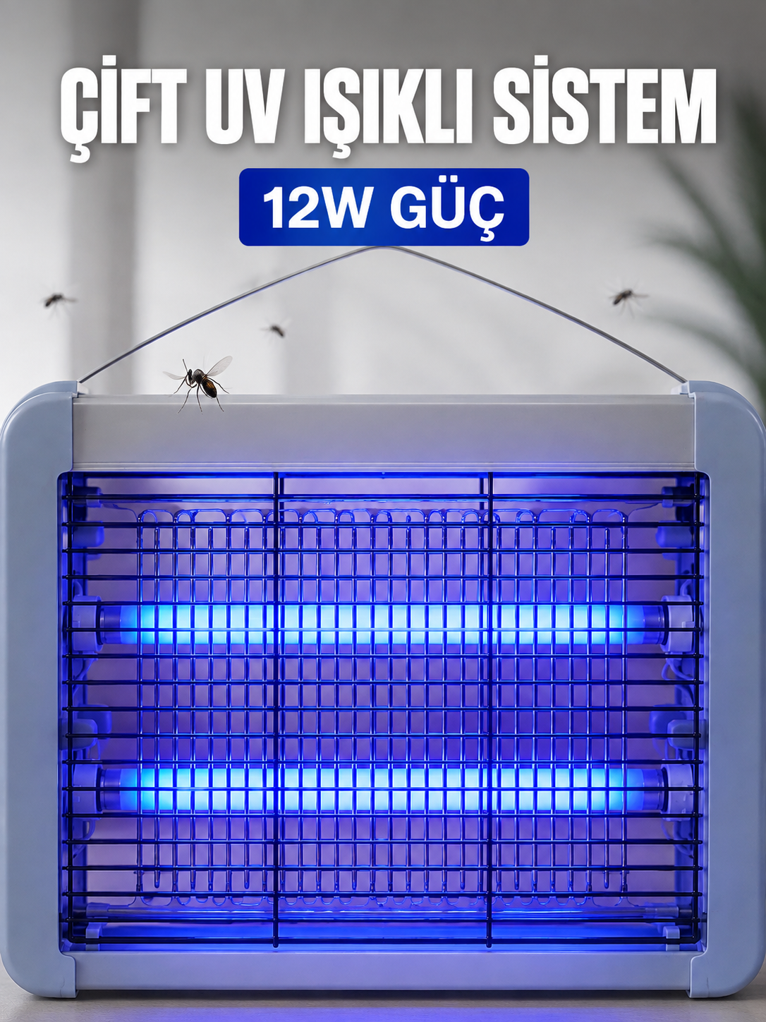 Elektrikli Sinek ve Sivrisinek Öldürücü 12W Çift UV Işıklı Böcek Lambası