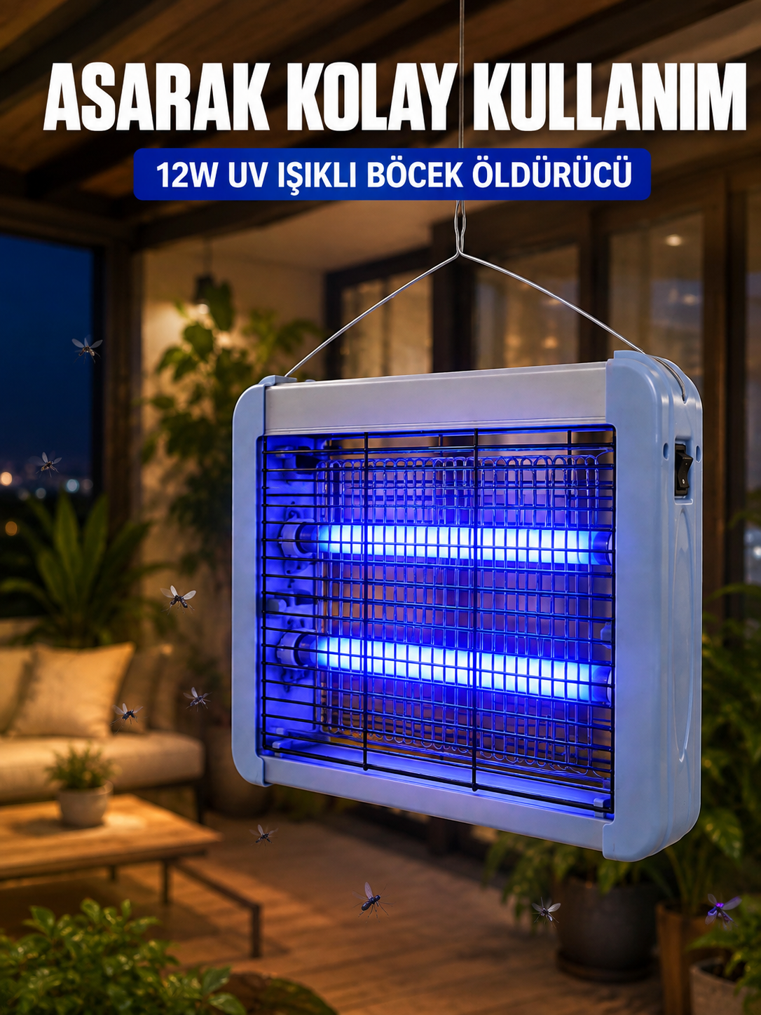 UV Işıklı Sinek Öldürücü Lamba 12W Çift Tüplü Elektrikli Böcek Öldürücü