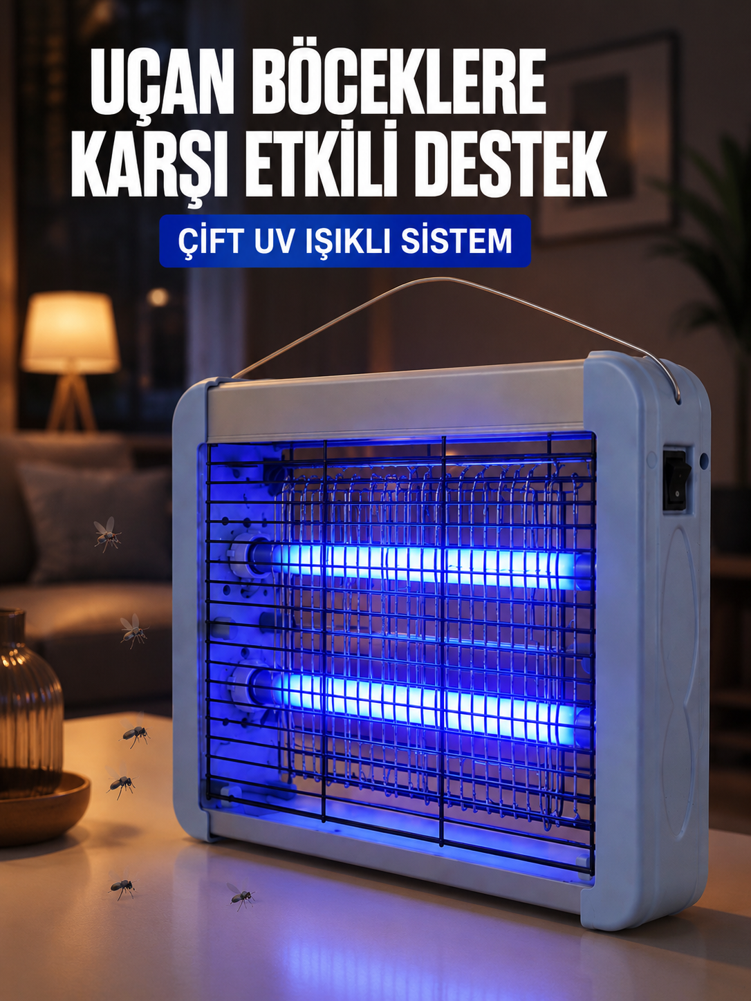 Çift UV Işıklı Elektrikli Sinek Öldürücü 12W Asılabilir Uçan Böcek Lambası