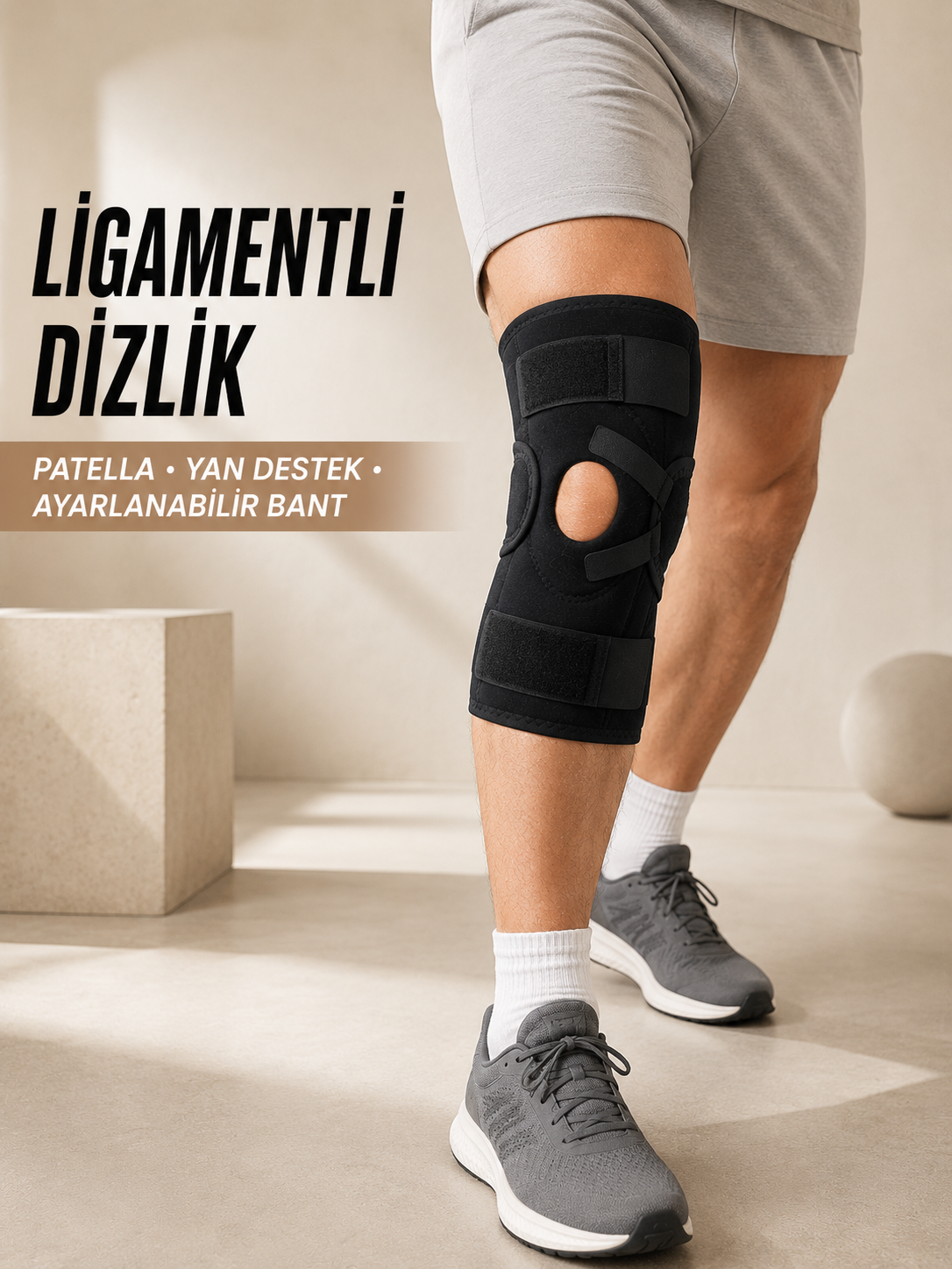Ligament Destekli Dizlik Ayarlanabilir Cırtlı Açık Patella Diz Destekliği