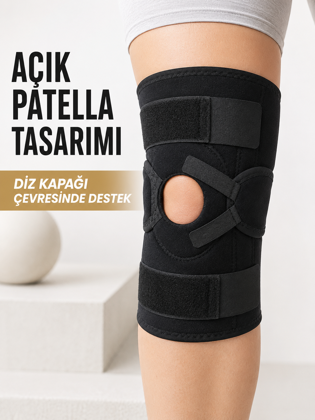 Açık Patella Ligamentli Dizlik Yan Destekli Esnek Ayarlanabilir Diz Desteği