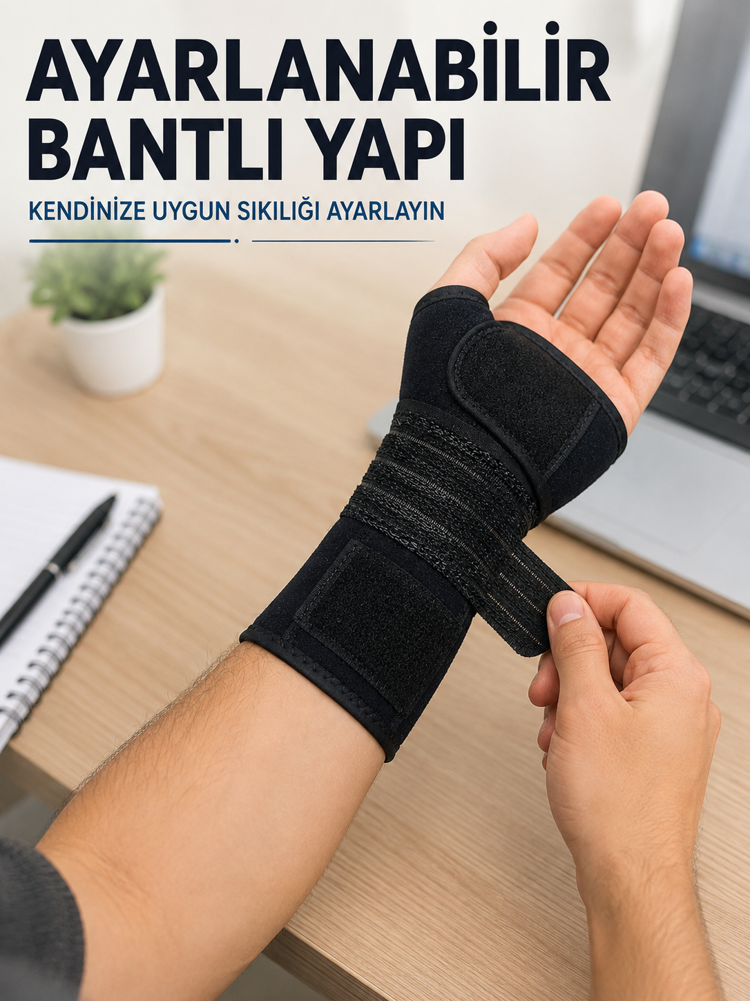 Metal Destekli El Bilek Ateli Ayarlanabilir Bantlı Bileklik Başparmak Açık