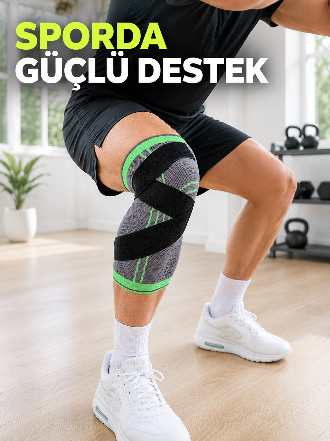 Örme Sporcu Dizliği Ayarlanabilir Çapraz Destek Bantlı Esnek Diz Koruyucu