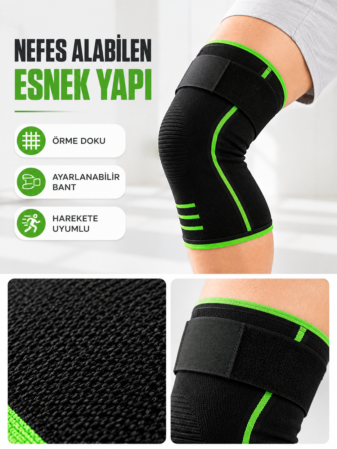 Diz Destekleyici Spor Dizlik Esnek Örme Kumaşlı Ayarlanabilir Üst Bantlı