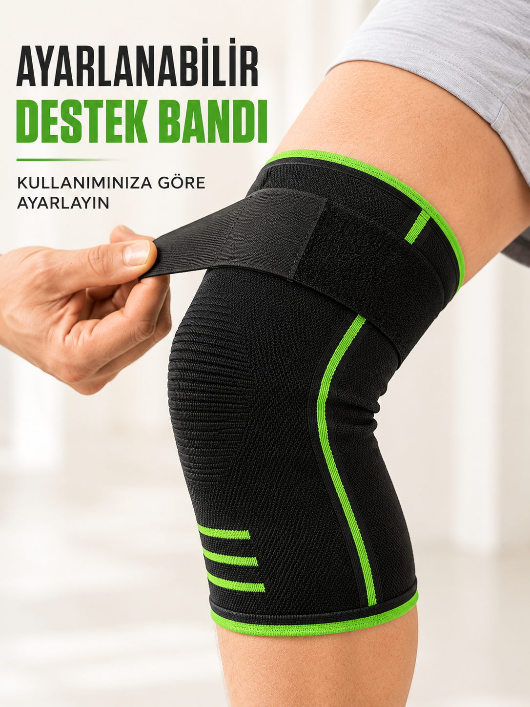 Ayarlanabilir Bantlı Spor Dizlik Nefes Alabilen Esnek Diz Destekleyici Siyah Yeşil