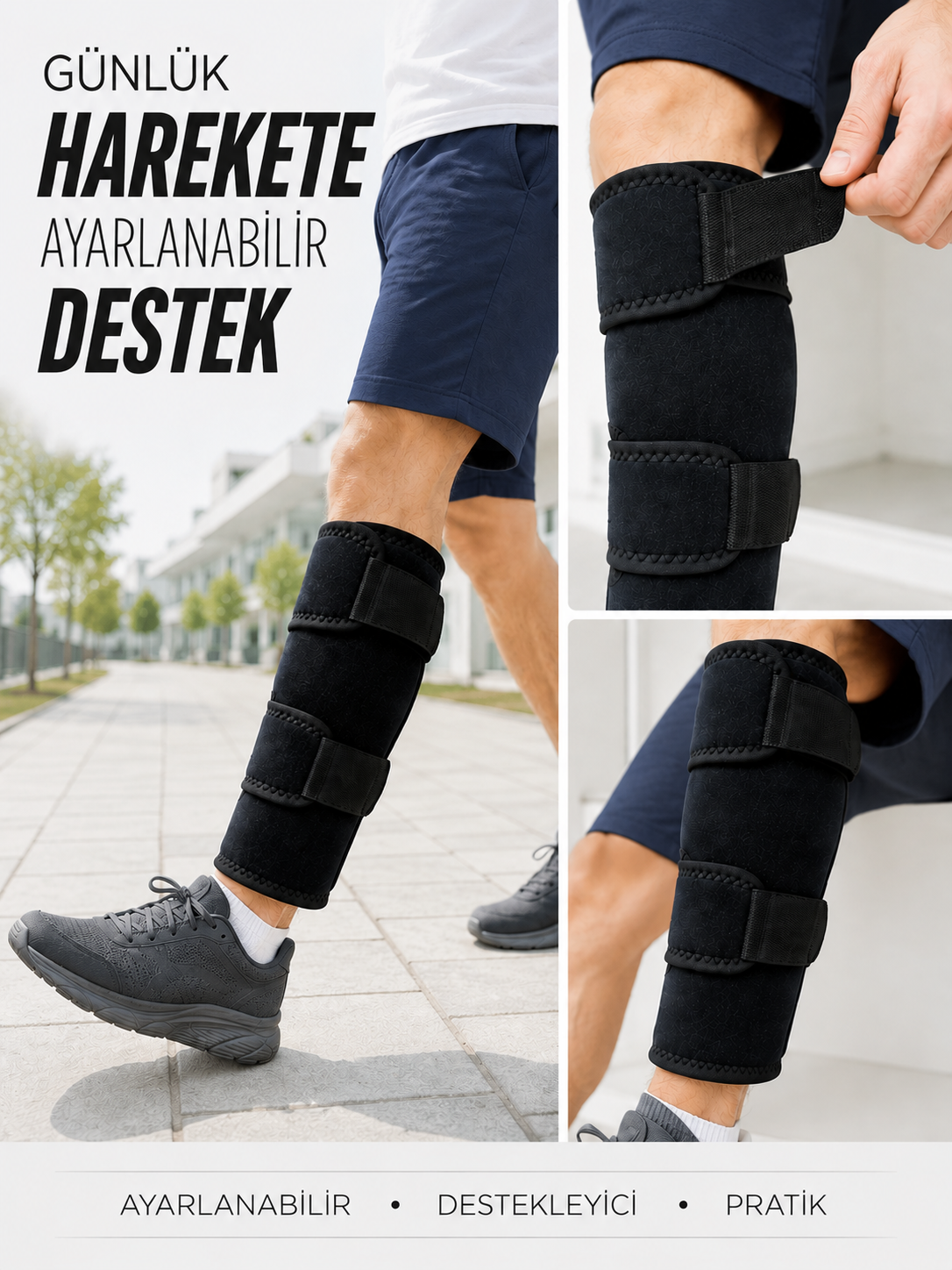 Ayarlanabilir Alt Baldırlık Baldır Destekliği Çift Bantlı Spor ve Günlük Kullanım